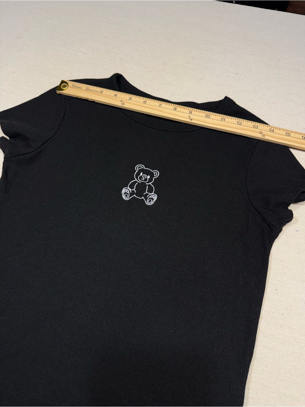 Faded Rose - Black Ribbed Tee with Embroidered Teddy - Size XL - Picture 6 of 9